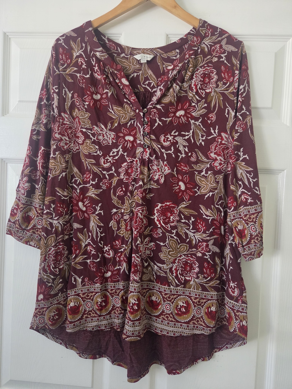 NWT Lucky Brand Burgundy Floral Henley Tunic